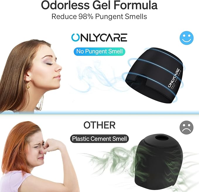 ONLYCARE Migraine Relief Cap, Soothing Migraine Mask, Upgraded Odorless Gel Ice Head Wrap, Hot and Cold Therapy, Headache Ice Pack for Tension, Stress, Hangover (Black)