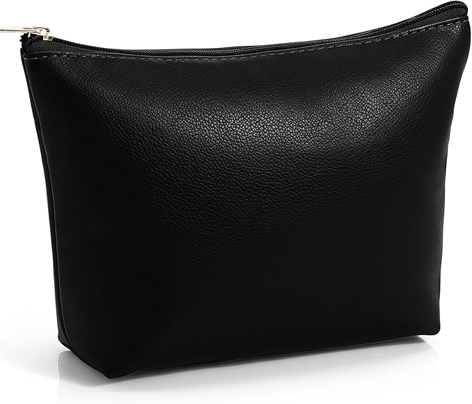Kigeli PU Leather Makeup Bag for Women Gift Cosmetic Pouch for Purse Waterproof with PU Leather Travel Toiletry Organizer with Zipper for Women Bridesmaid Friend Gift(Black)