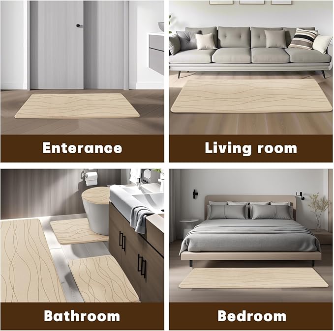 YIHOUSE Memory Foam Bathroom Rug Sets 3 Piece, Ultra Absorbent Bath Mat for Bathroom - Non-Slip Machine Washable & Dry Quickly, 3 Piece Bathroom Mat Set,Khaki