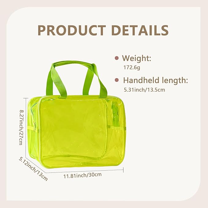 Pink PVC Clear Pure Color Transparent Large Zipper Cosmetic Pouch Travel Makeup Cosmetic Bag with Handle for Travel Bathroom Toiletry Organizer (Light Pink)