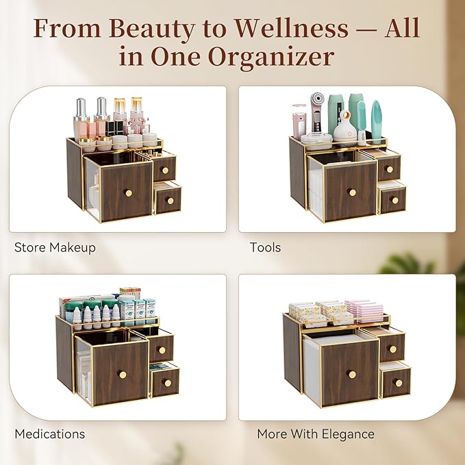 Tempered Glass Face Towel Holder with 3 Drawers, Bathroom Vanity Organizer for Disposable Face Towels, Cotton Pads, Swabs and Skincare
