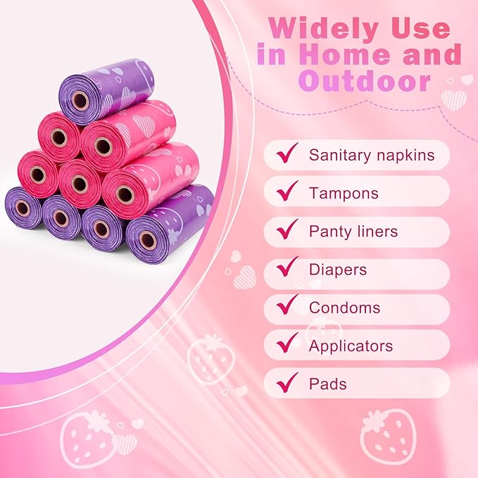 150Pcs Sanitary Napkin Disposal Bags, Luxiv Pink Disposable Sanitary Bag Personal Care Disposal for Tampons Trash Bag, Disposable Mini Bags for Women Privacy Handling Bag Diaper Sack (Pink+Purple)