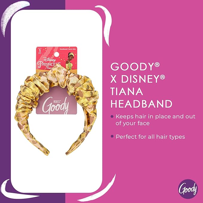 Goody Ouchless Headband For All Hair Types - Disney Princess, Tiana - Comfort Fit for All-Day Wear - Beautiful Design for Instant Style - Pain-Free Hair Accessories for Women, Men, Boys & Girls