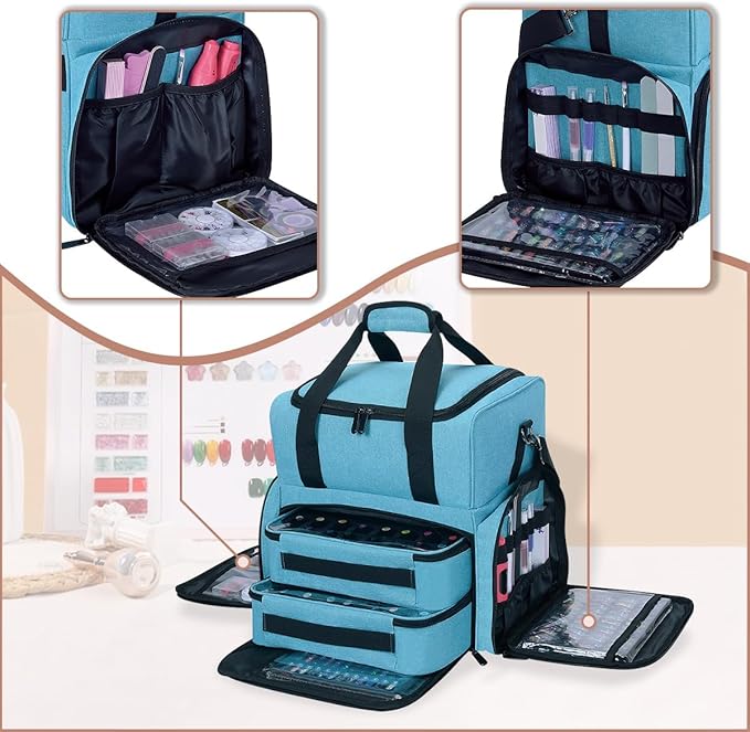 Nail Polish Organizer Case Holds 80 Bottles (15ml - 0.5 fl.oz) and a Nail Lamp,Nail Polish Case with 2 Removable Bags and Tools Storage Sections Lake Green