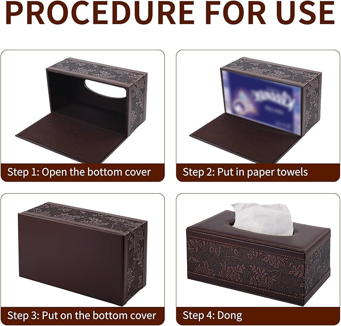 PU Leather Tissue Box Cover Tissue Box Holder Rectangle Tissues Organizer with Magnetic Bottom,Decorative Napkin Caddy for Vanity Dresser Night Stand Table Countertop Home Office Car,Retro