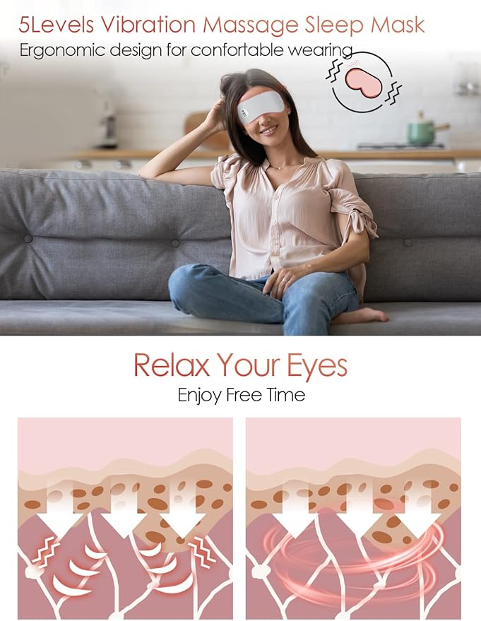 Wireless Heated Eye Massager with Cooling Eye Pad, Vibrating Heating Sleeping Mask for Men Women Kids -USB Charing Heated Eye Mask Electric for Dry Eyes, Relax,Travel