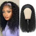 XSY Headband Wig Human Hair 16 Inch Deep Wave Glueless None Lace Front Wig Curly Headband Half Wigs for Black Women Brazilian Virgin Machine Made Wigs Natural Black Color