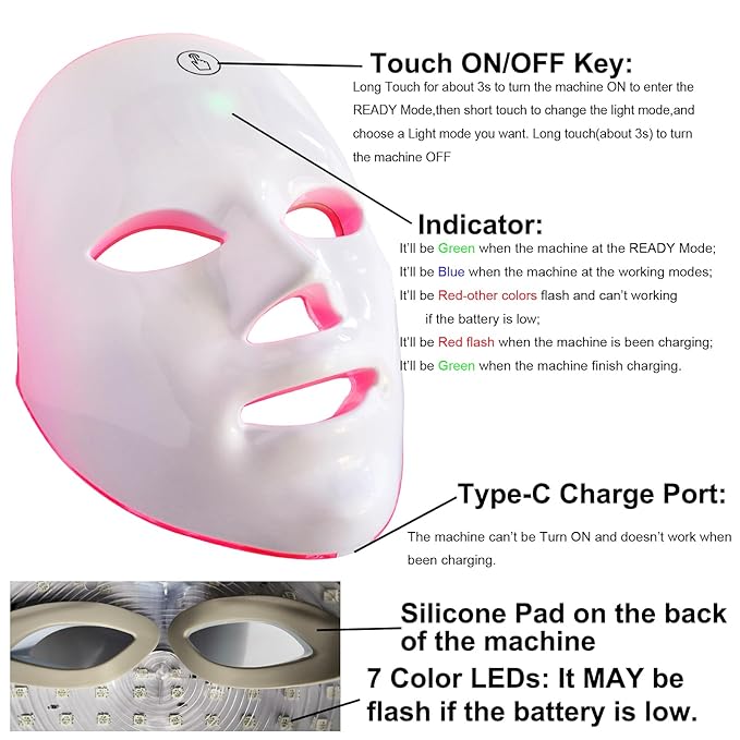 LED Face Mask Light Therapy, 7+1 Modes Portable Red Light Therapy for Face, Rechargeable, Blue & Red Light Mask, LED Facial Skin Care Mask At Home & Travel