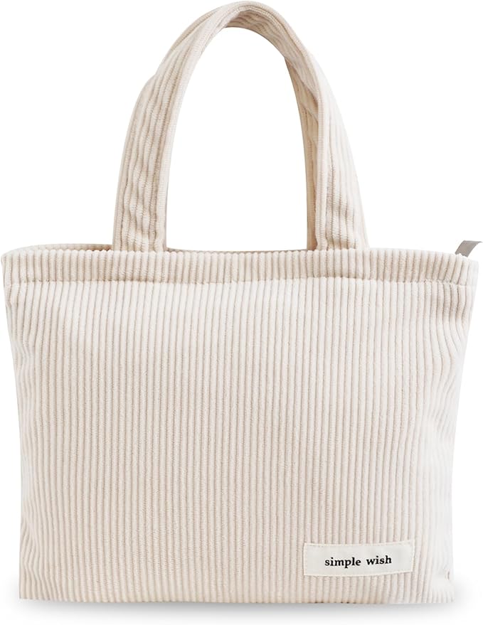 Wudygirl Makeup Bag Travel Small Cosmetic Tote Bag for Women Small Makeup Pouch with Handle Zipper Cosmetic Pouch Handbag Aesthetic (Beige)