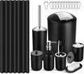 Bathroom Set, 20Pcs Bathroom Shower Curtain Sets with Hooks, Black Bathroom Accessories Set with Trash Can, Bathroom Accessories Sets Complete with Shower Curtain Set, Bathroom Accessory Set