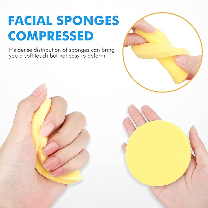 Facial Sponge Compressed,240 Count PVA Professional Makeup Removal Wash Round Face Sponge Pads Exfoliating Cleansing for Women,Yellow,Pink,Purple,Blue,Green