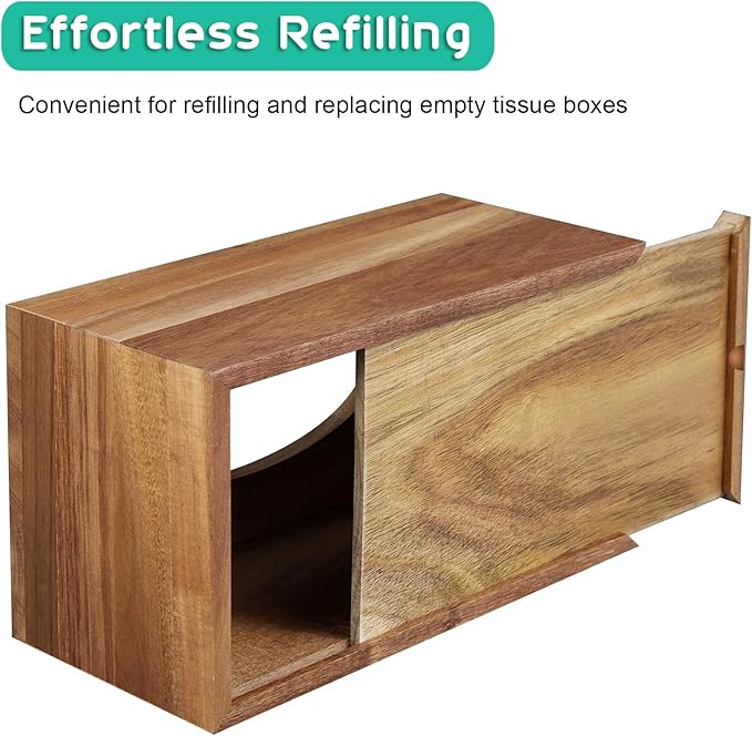 ALELION Rectangular Tissue Box Cover for 120, 160 Count Box - Acacia Wood Rectangle Tissue Box Holder - Decorative Facial Cube Tissue Box Cover for Tabletop Night Stands Bathroom Office
