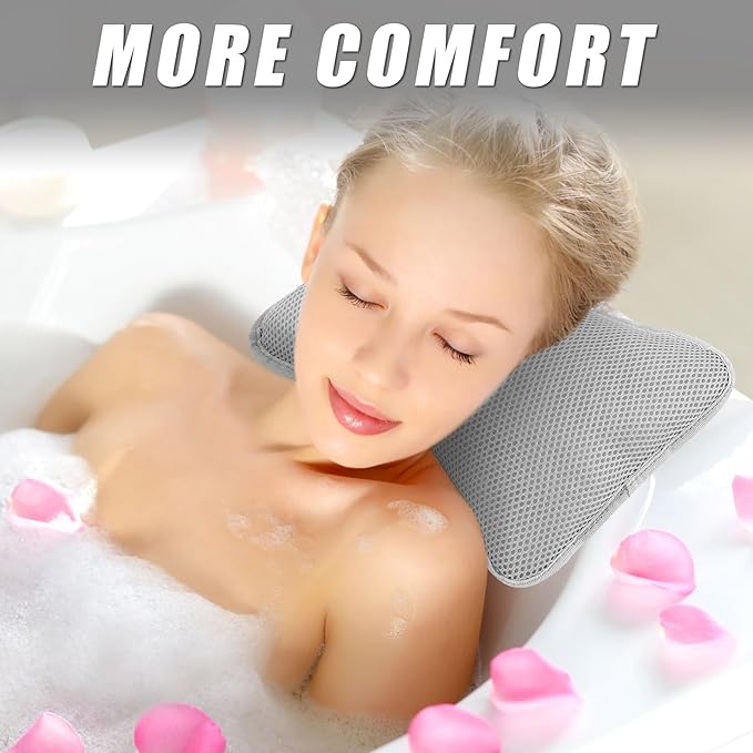4 Pcs Hot Tub Spa Pillows for Outdoor Indoor Inflatable Bathtub 10.62 x 8.26 Inch Universal Hot Tub Accessories Patio Lounge Chair Headrest Neck Support with Adjustable Hook for Spa Bathtub (Grey)