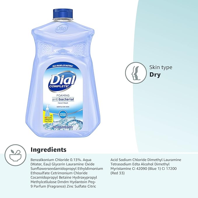Dial Antibacterial Foaming Hand Soap Refill, Spring Water, 52 fl oz (Pack of 2)