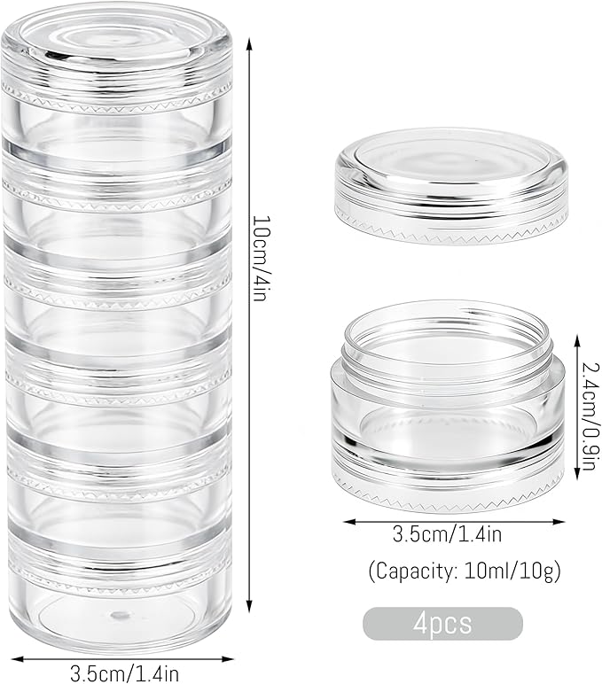 Fengek 6 Sets 6 Layer Stackable Plastic Containers, 10G/10ML Clear Cosmetic Storage Box Round Organizer Jars for Beads, Buttons, Small Jewelry Findings