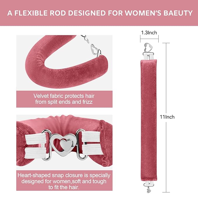 Heatless Curls Overnight Set - Jumbo Overnight Hair Curlers to Sleep In, Soft Velvet Hair Rollers for Women, No Damage Curls Styling Tools 8pcs