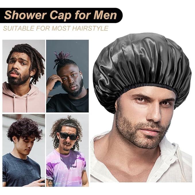 Aquior Shower Cap,4-Pack Large Shower Caps for Women Long Hair, Premium Soft Silky Satin Reusable Hair Cap For All Hair Lengths And Big Hairstyles