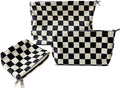 HAPPYHEIDI Checkered Corduroy Makeup Bag Set 3 Women Cosmetic Toiletry Travel Pouch Purse Accessory Organizer, 3-Size, Vintage Black White