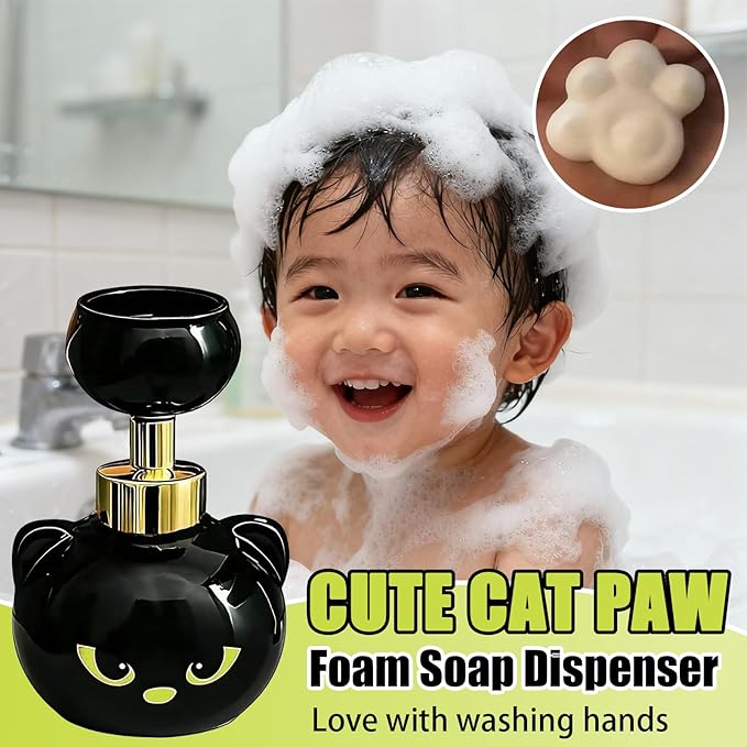 Cute Cat Paw Foam Soap Dispenser, Black Kitty Refillable Foaming Pump Bottle, Refillable Eco-Friendly Hand Soap Dispenser