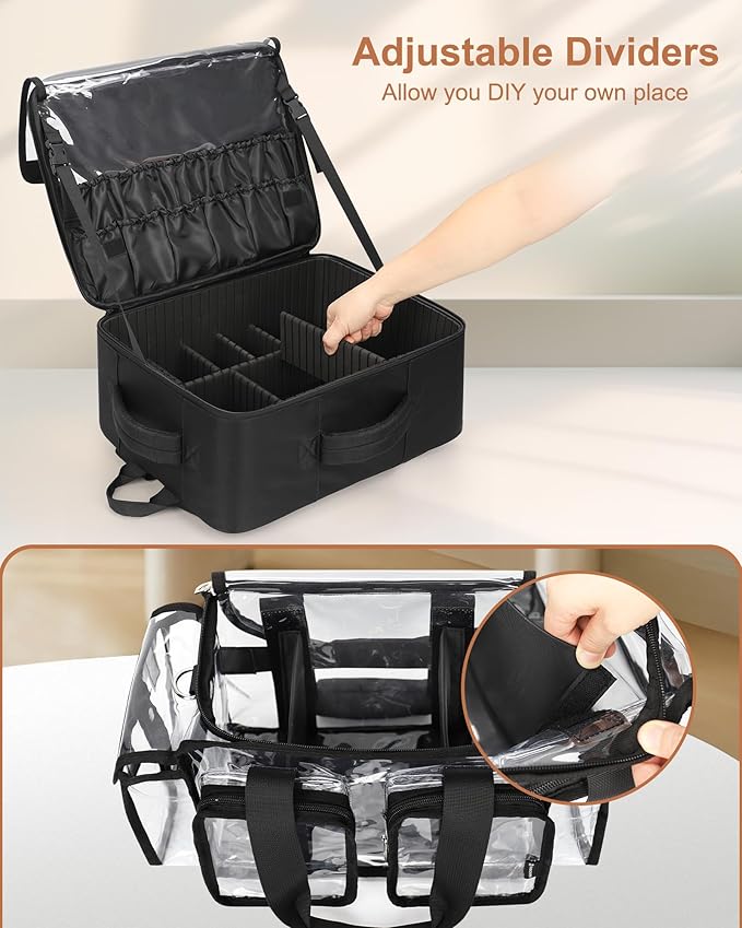 Relavel Makeup Backpack with Clear Makeup Bags, Extra Large Travel Train Case Makeup Artist Kit Set Bag with 4 Clear Bags, Storage Organizer Box with Dividers Cosmetic Hair Tools Barber Supplies