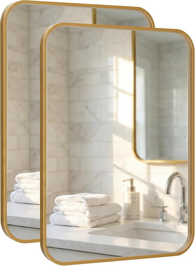 2-Pack 24x36 Inch Matte Gold Bathroom Vanity Mirrors | Flush Mount Deep Set Metal Wall Mirror for Over Sink | HD Shatterproof Glass, Rustproof