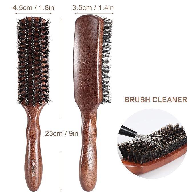 Hair brush for Men, Boar Bristles Slick Back Hair Brush for Fine Thin Medium Hair, Nature Boar Hairbrush for Beard Styling