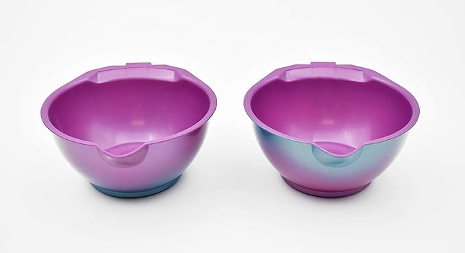 Colortrak SC Aurora Bowls, Stackable Color Bowls With Non-Slip Rubber Bottom, Easy-Pour Spout Lip, Shimmer Gradient Design, Color Grid With Milliliter Measurements, Pack of 2