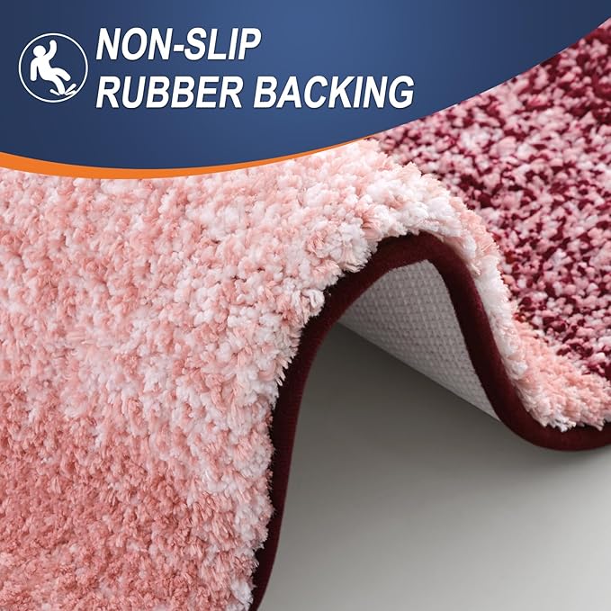 OLANLY Bathroom Rug Set 2 Piece, Soft Absorbent Microfiber Bath Rug Set, Non-Slip, Machine Wash Dry, Plush Shaggy Bath Mats for Bathroom (47"x20"+24"x16", Red)
