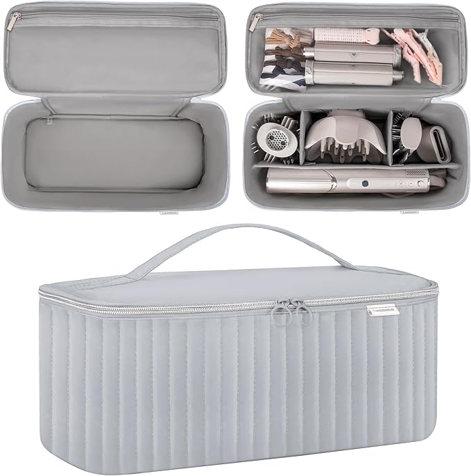 Travel Carrying Case for Hair Dryer Shark Flexstyle Dyson Airwrap Brush Hair Accessories Tools Storage Bag for Revlon Hairdryer Styler Organizer (Silver Gray)