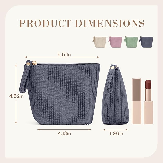 MAGEFY Mini Makeup Bag, Cute Small Makeup Bag for Purse Corduroy Cosmetic Bag for Women with Slip-in Pockets Travel Purse Essentials Lipstick Bag(Grey,Mini)