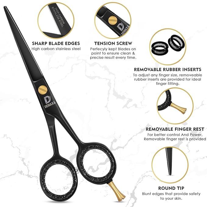 5" Professional Mustache Scissors Beard Scissors for Men with Fine tip Tweezers 1 Mustache Comb 1 Beard Comb & Pouch – Beard Trimming kit & Mustache Kit (Black Shears With Tweezer)