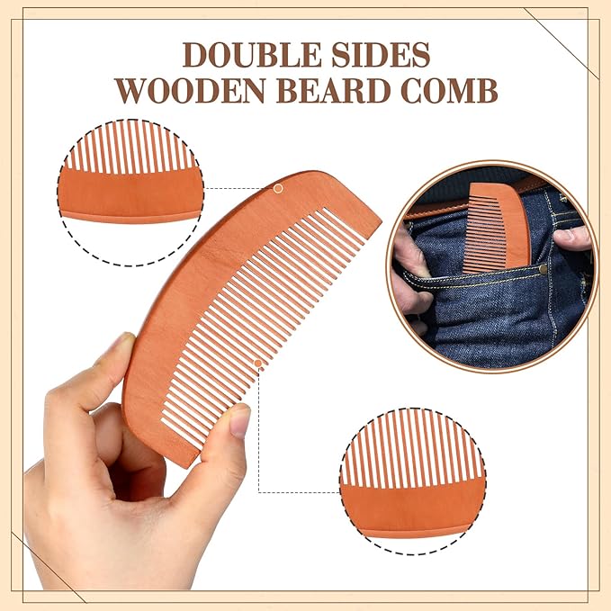Maitys 10 Sets Beard Brush and Comb Set Bulk Boar Bristle Beard Brush Comb Scissors Kit Gifts for Men Father Colleague Employee Appreciation(Round)