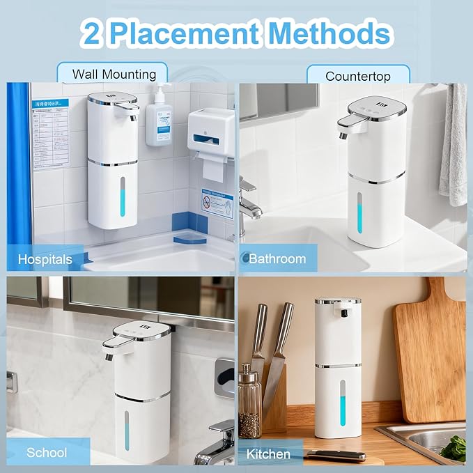 Automatic Liquid Soap Dispenser Touchless, USB Rechargeable Smart Hand Soap Dispenser, 9-Level Adjustable, Physical Button Operation, 13.5oz/400mL Wall Mounted for Bathroom Kitchen Dish Soap