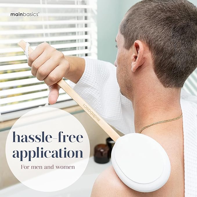 MainBasics Back Lotion Applicator - Long Handle, Washable, Ideal for Self and Elderly Use with Skin Cream, Medicine, Sunscreen, Moisturizer, Tanner, Lotion