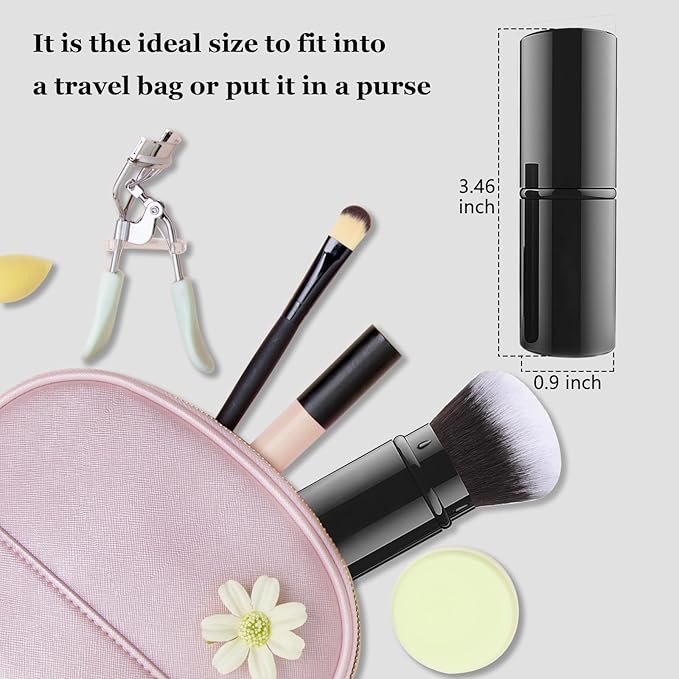 Falliny Retractable Airbrush Kabuki Brush, Travel Powder Foundation Professional Blush Makeup Brushes With Aluminum Handle for Liquid, Cream, Cosmetics, Loose Powder