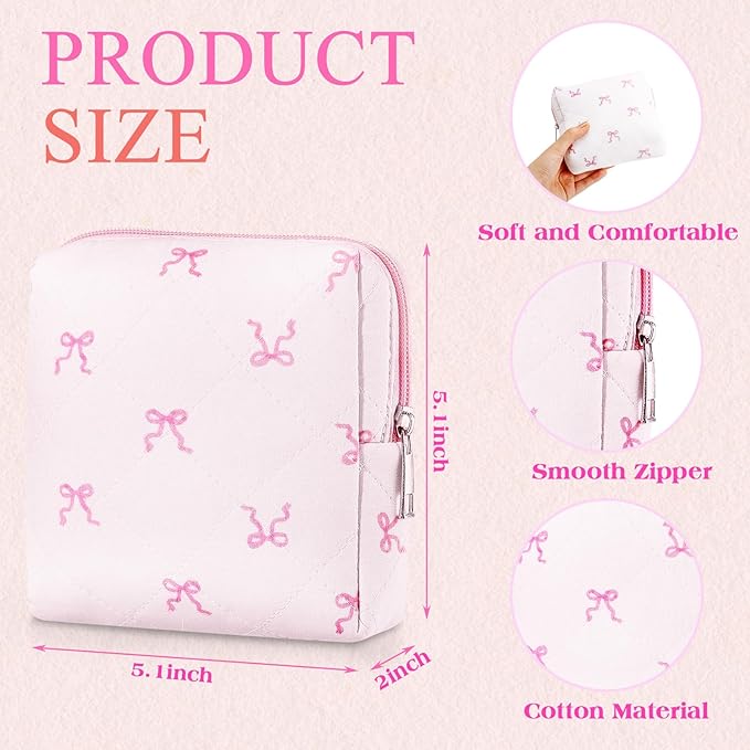 Paterr 4 Pcs Mini Quilted Floral Makeup Bag Women Gifts Small Cosmetic Bag Floral Quilted Makeup Pouch with Zipper Cute Travel Toiletry for Mom Teacher Women Girls Gifts(Coquette Bow, Flower)
