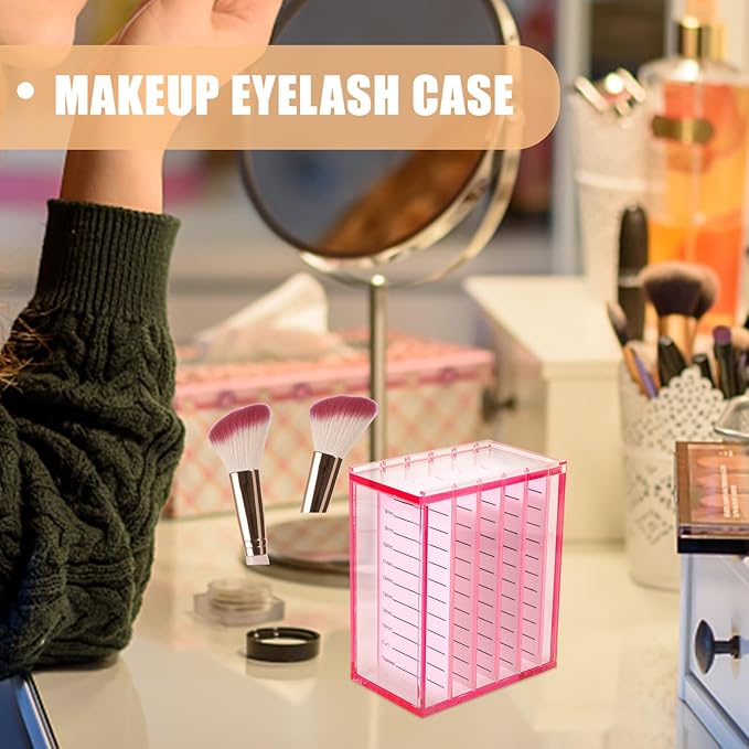 Cabilock 5-layer Acrylic False Eyelash Storage Box Large Lash Organizer Case for Travel and Makeup with Sturdy Lash Holder in Rose Red