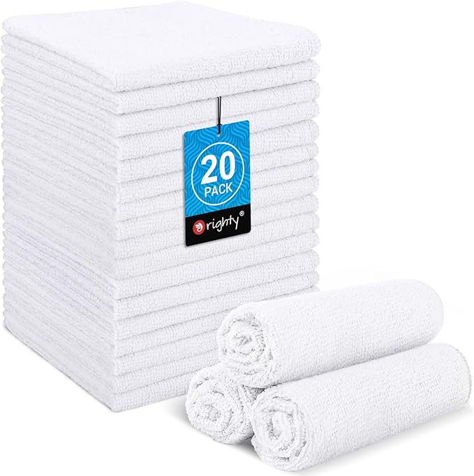 Orighty Washcloths, 20 Pack Microfiber Face Towels, Highly Absorbent and Soft Feel Wash Cloths & Hand Towels for Bathroom, Hotel, Spa, and Gym, 11.5x11.5 Inch, White