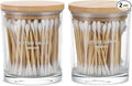 Glass Qtip Holder 2 Pack , Qtip Holder Dispenser Bathroom Set Bathroom Organizers and Storage Q tip Holder with Lid Makeup Storage Organizer for Cotton Swabs,Cotton Balls,Pads,Floss Picks Transparent