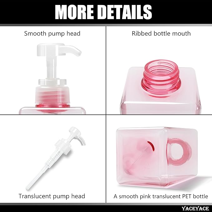 22oz Set of 3 Travel Shampoo and Conditioner Dispenser, Empty Soap Dispenser, Pink Refillable Bottles