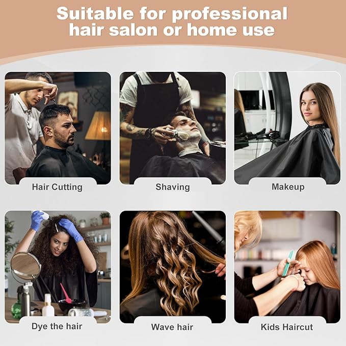 Hair Cutting Cape with Adjustable Snap Closure, Professional Barber Cape, Haircut Salon Supplies for Men and Women - 57" x 51"(Black)
