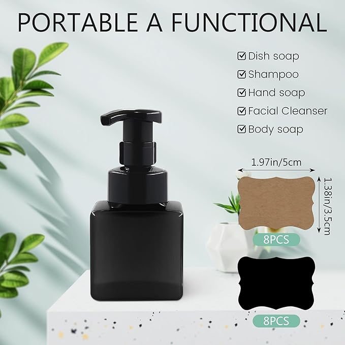 8.5 oz Foaming Soap Dispenser Plastic Foaming Pump Bottle, Refillable Dispenser with Plastic Pump, Empty Hand Bottles for Liquid Soap, Shampoo, Bathroom,Hotel,Restaurant (15, Black)