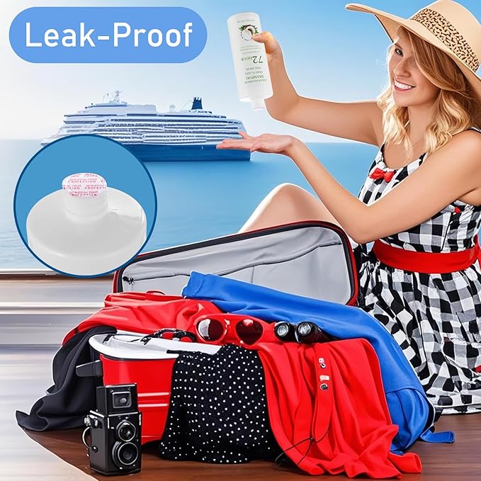 Cruise Empty Shampoo Bottles: 56oz in Total Leak-Proof - Fill The Bottles&Pack Them In Checked Luggage With Confidence- Reusable Funnels - for Cruise, Travel, Events