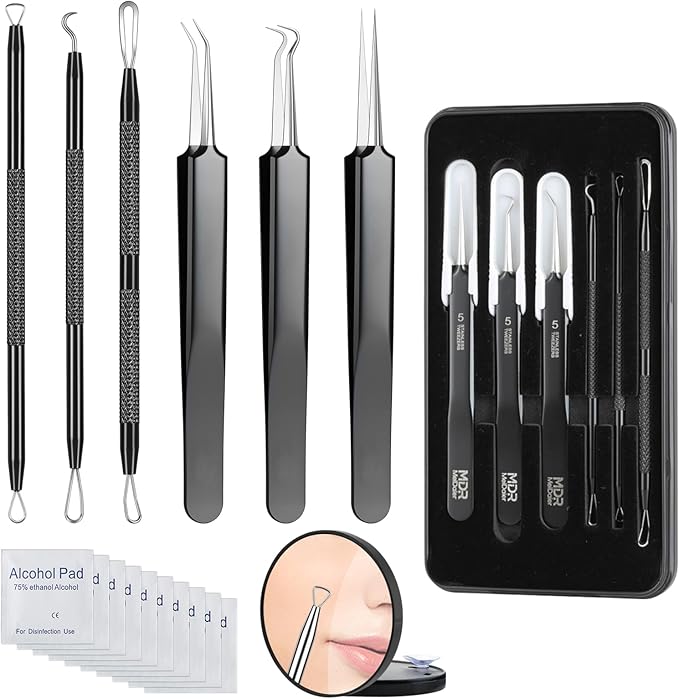 Pimple Popper Tool kit Blackhead Remover Comedone Extractor Kit with Box for Easily Remove blackheads, Acne, Blemishes, Whiteheads, pimples and Papules from the face and Bonus Gift -6pcs