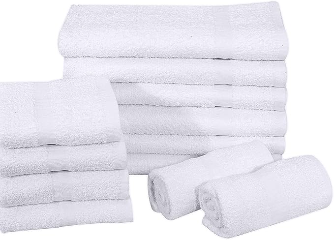 GOLD TEXTILES 12 Pack White Economy Cotton Blend 15x25 Inches Basic Hand Towels- Gym Towels (1 Dozen)