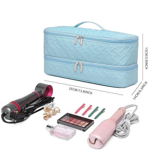 Double-Layer Travel Carrying Case for Hair Dryer/Shark Flexstyle/Dyson Airwrap and Hair Styler Attachmentst Portable Storage Organizer Bag Hair Tools Travel Bag (Blue)
