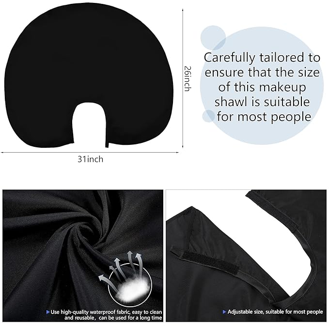 Geyoga Short Makeup Cape for Women Men Mini Haircut Cape for Artist Shampoo Beauty Salon Artist Styling(Black)