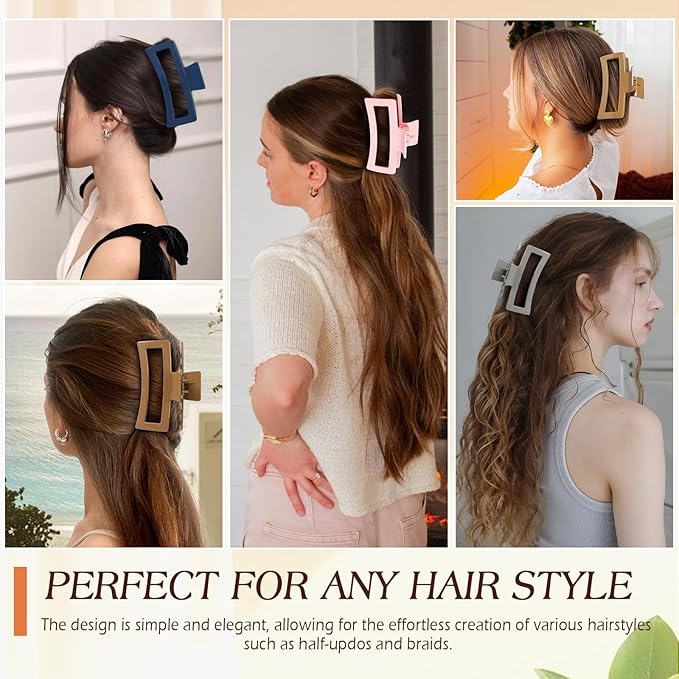 4 PCS 5 Inch Extra Large Claw Clips for Women, Jumbo Claw clips for Thick Long Curly Hair, Rectangle Matte Hair Claws Clips, Non-slip Square Hair Clips for Women