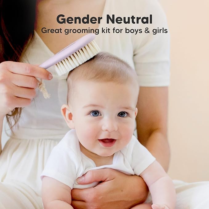 Wooden Baby Hair Brush - Cradle Cap Baby Brush with Soft Goat Bristles, Perfect Gentle Scalp Newborn Comb for Infant, Girls, Boys, Bath Essentials (Thistle, Regular)