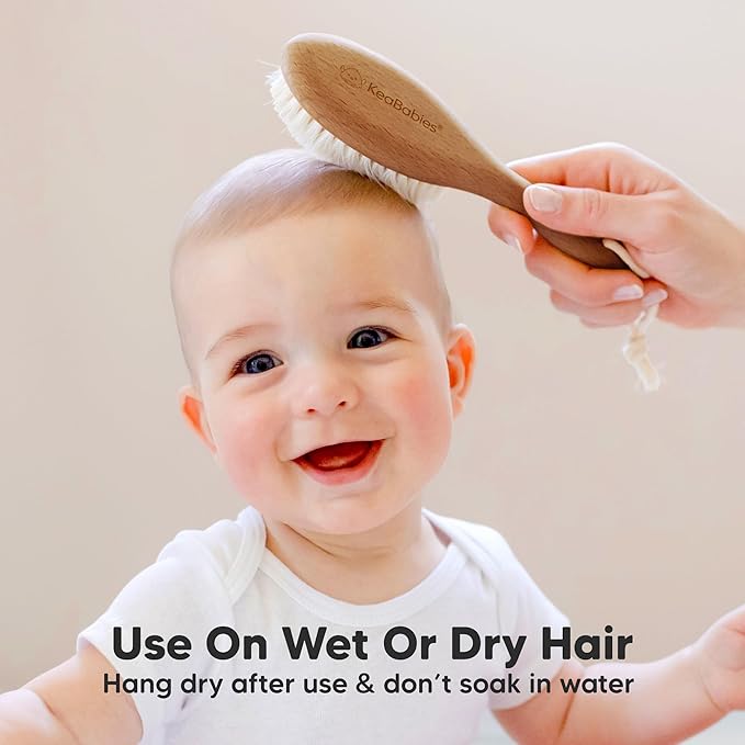 Wooden Baby Hair Brush - Cradle Cap Baby Brush with Soft Goat Bristles, Perfect Gentle Scalp Newborn Comb for Infant, Girls, Boys, Bath Essentials (Dark Walnut, Regular)